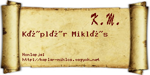 Káplár Miklós névjegykártya